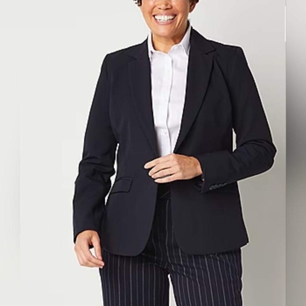Liz Claiborne Womens Navy Regular Fit Blazer